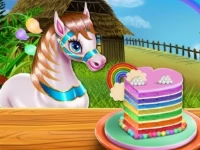 Pony cooking rainbow cake